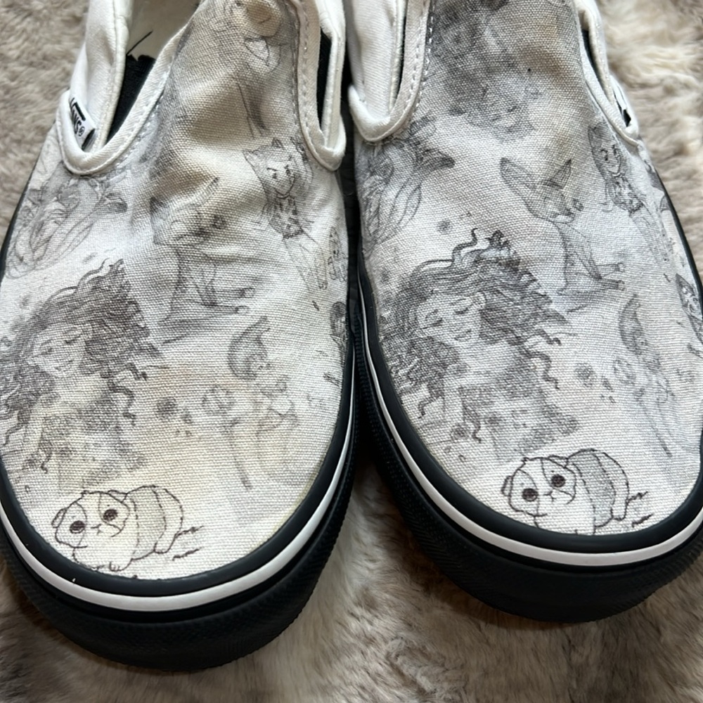 Vans White and Black custom Slip-On Sneakers - Picture 1 of 10